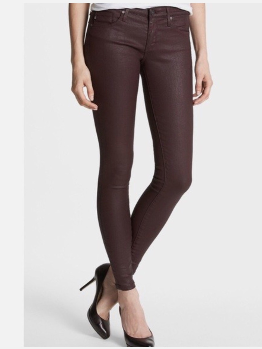 AG Adriano Goldschmied Maroon Coated Super Skinny Ankle Legging Jeans Women's 26